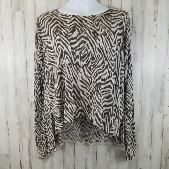H&M Womens Sweater XS Brown Animal Print Oversized High Low Y2 - Picture 1 of 5